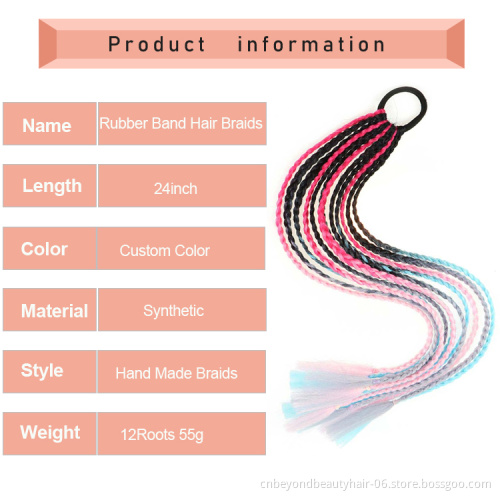 24inch Rainbow Rope Ponytail Braids Synthetic Braiding hair Accessories Rubber Band Hair Braids